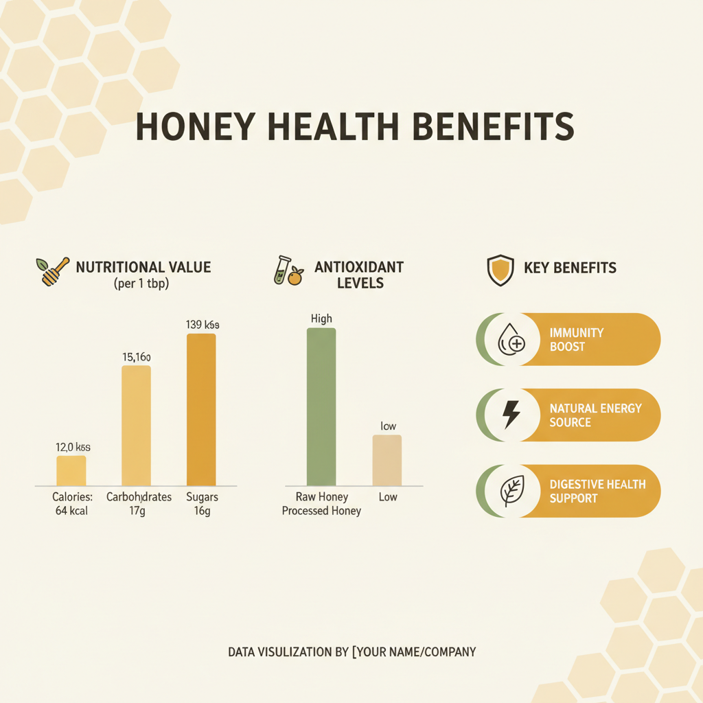 Honey health benefits infographic with nutritional charts