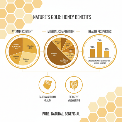 Honey nutritional composition with pie charts